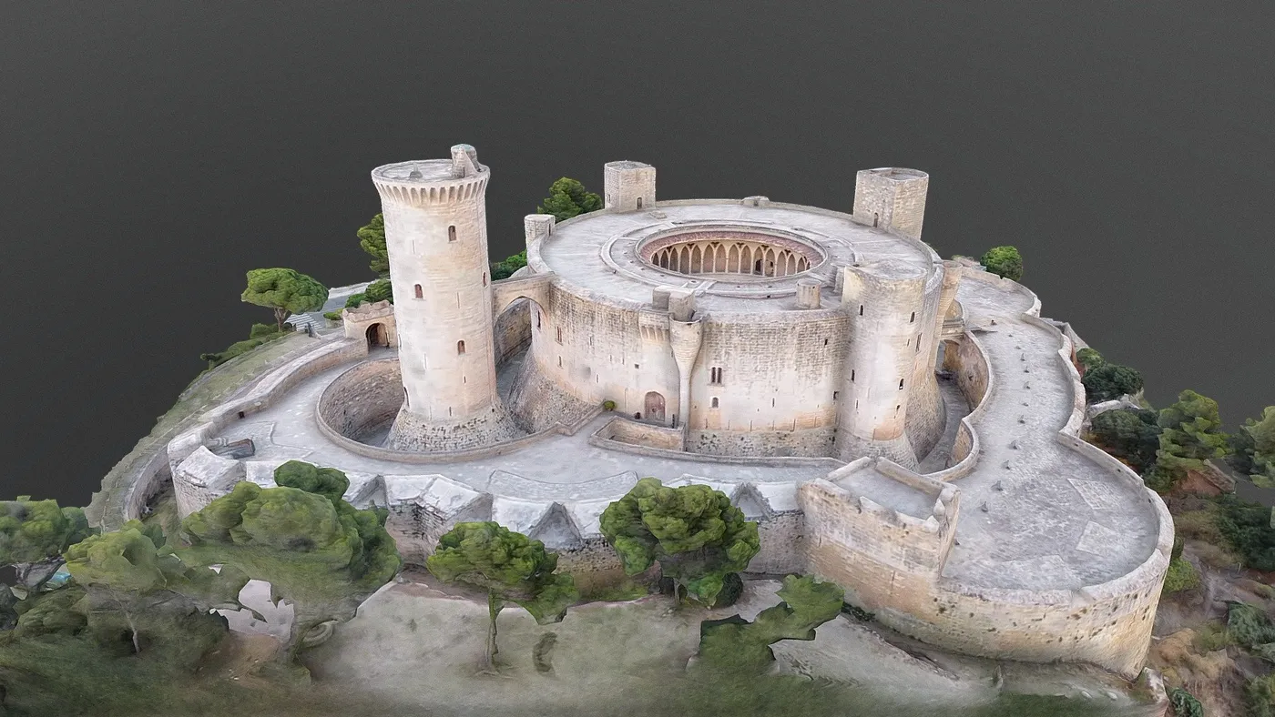 Modelo 3D del castillo de Bellver reconstruido con vídeo de dron