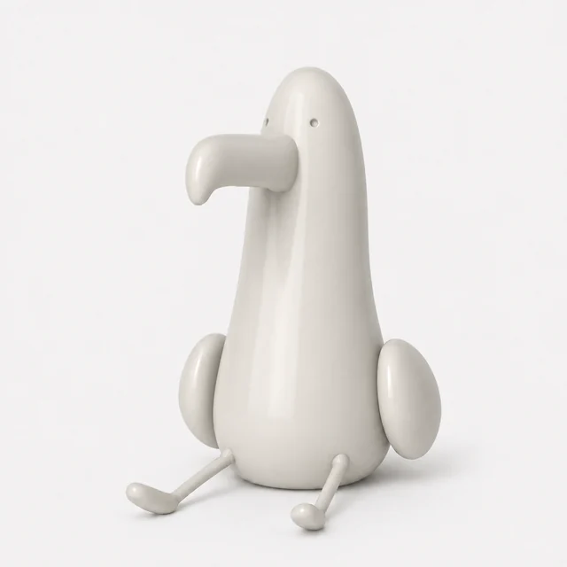 Figura de resina blanca marfil, muy lisa y brillante